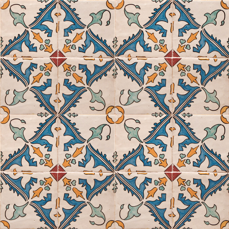 Mosaic House Moroccan tile Lyons 1-12-13-21-18 White Light Green Light Turquoise Pink Yellow  {hand painted handpainted 6x6} 